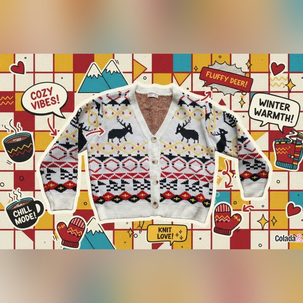 White and Black Patterned Woman Sweater